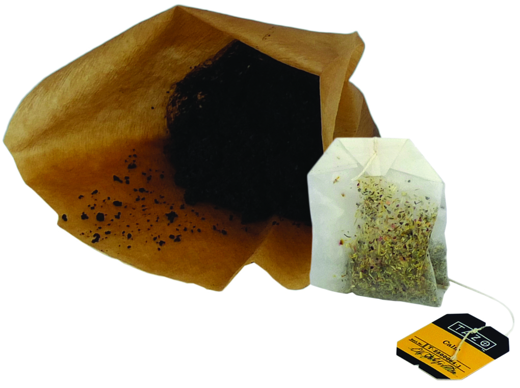 Coffee grounds and tea bag